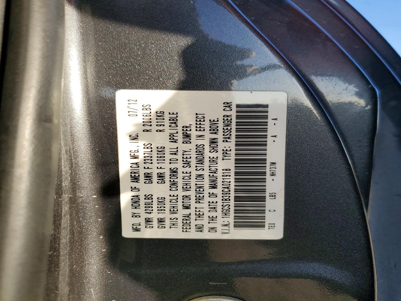 2012 HONDA ACCORD LX photo 23