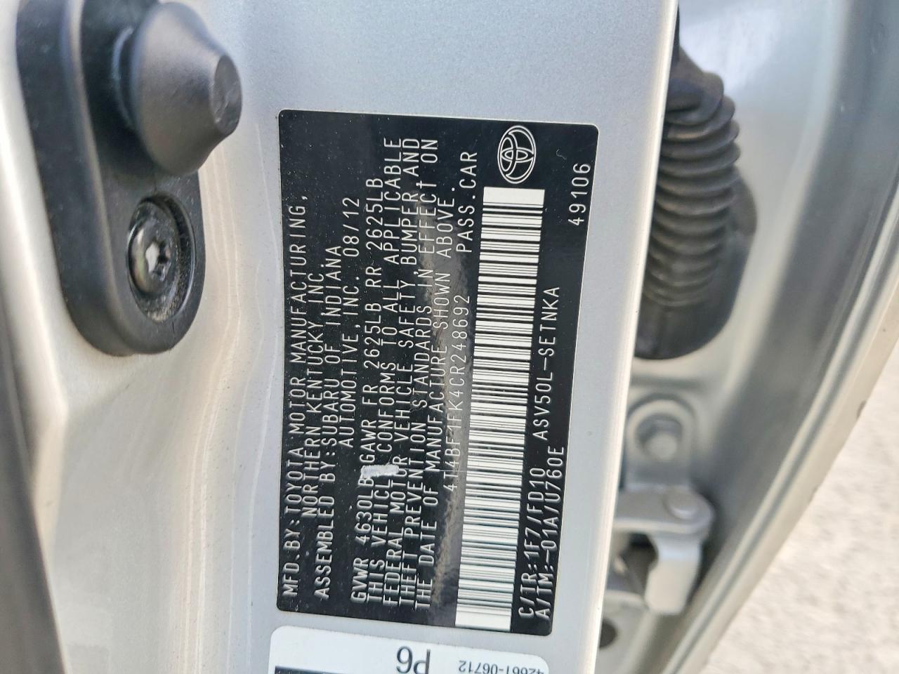 2012 TOYOTA CAMRY BASE photo 23