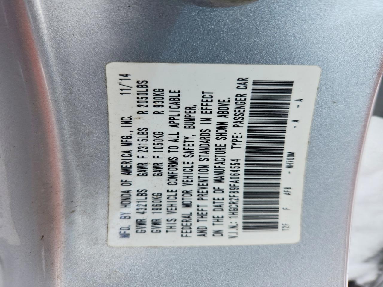 2015 HONDA ACCORD EXL photo 13