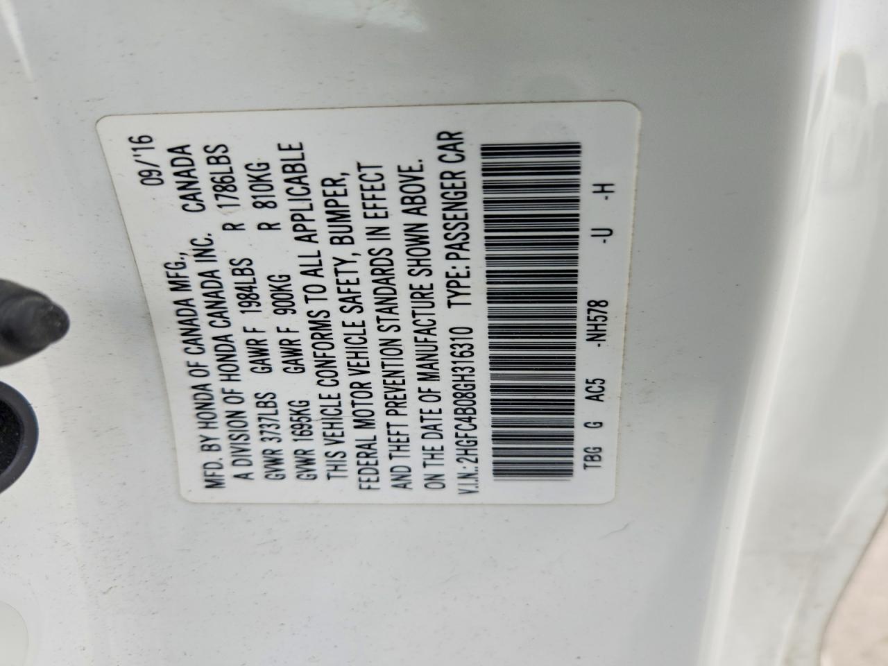 2016 HONDA CIVIC LX photo 13