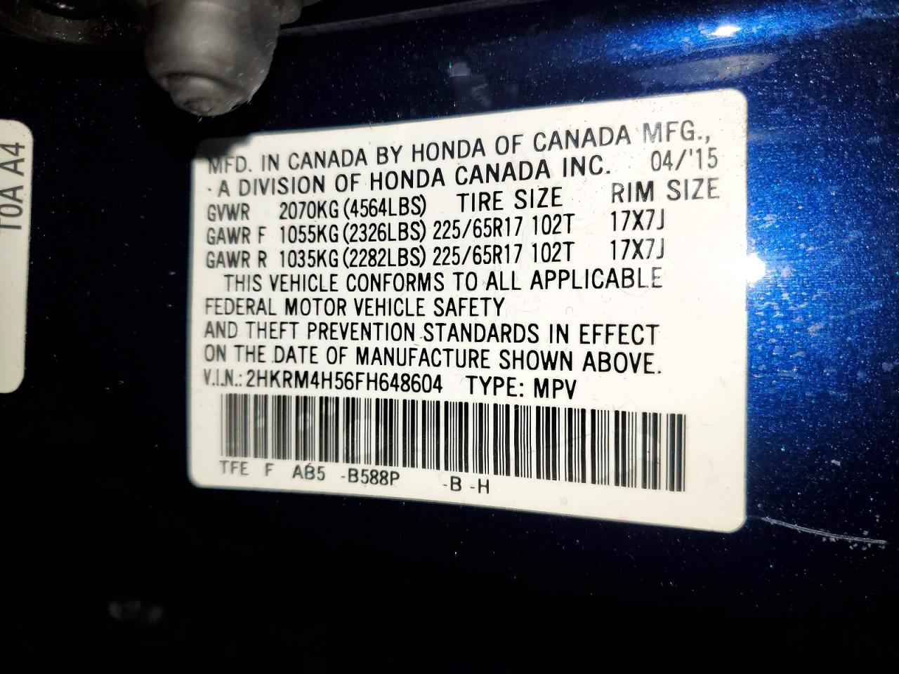 2015 HONDA CR-V EX photo 27