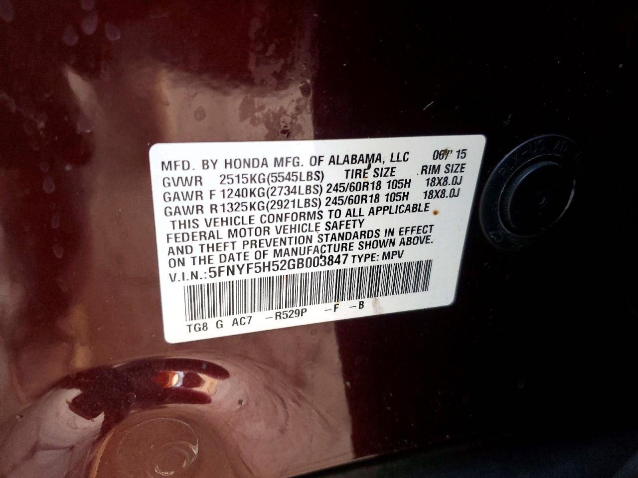 2016 HONDA PILOT EXL photo 37