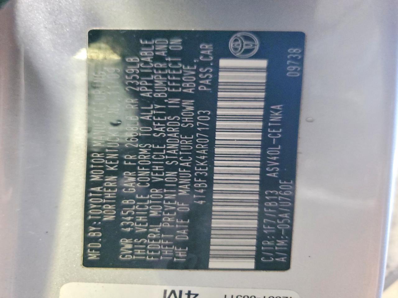 2010 TOYOTA CAMRY BASE photo 23