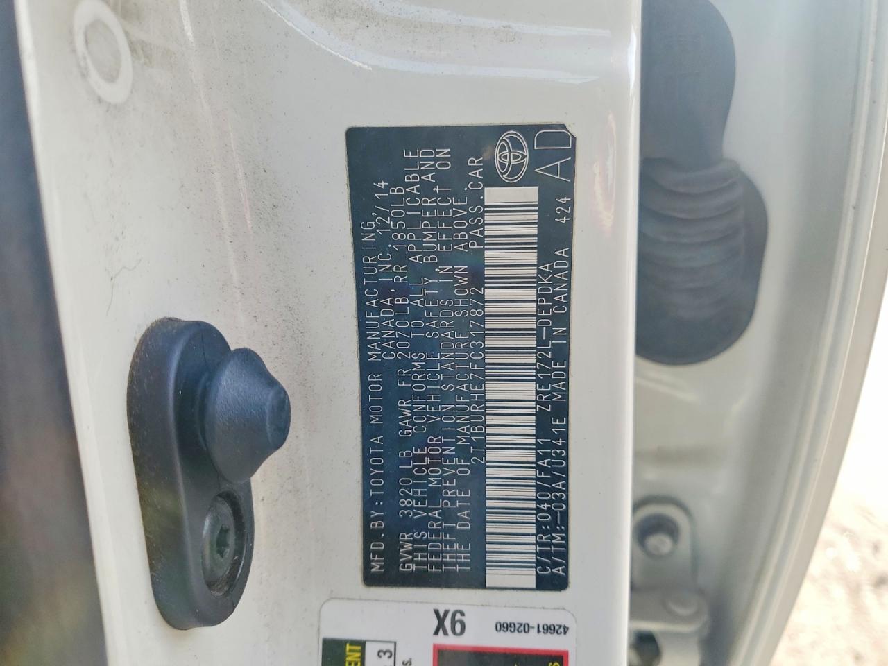 2015 TOYOTA COROLLA L photo 37