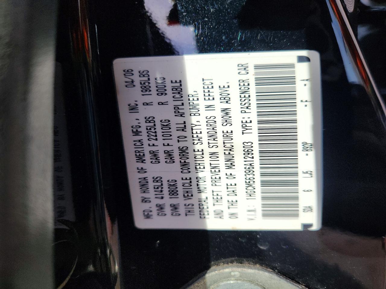 2006 HONDA ACCORD SE photo 25