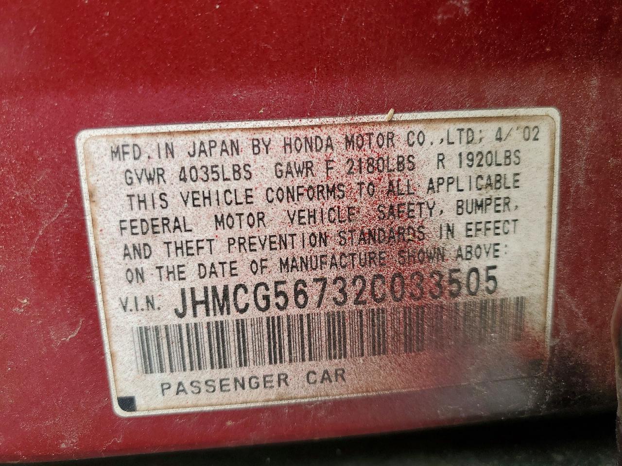 2002 HONDA ACCORD SE photo 12
