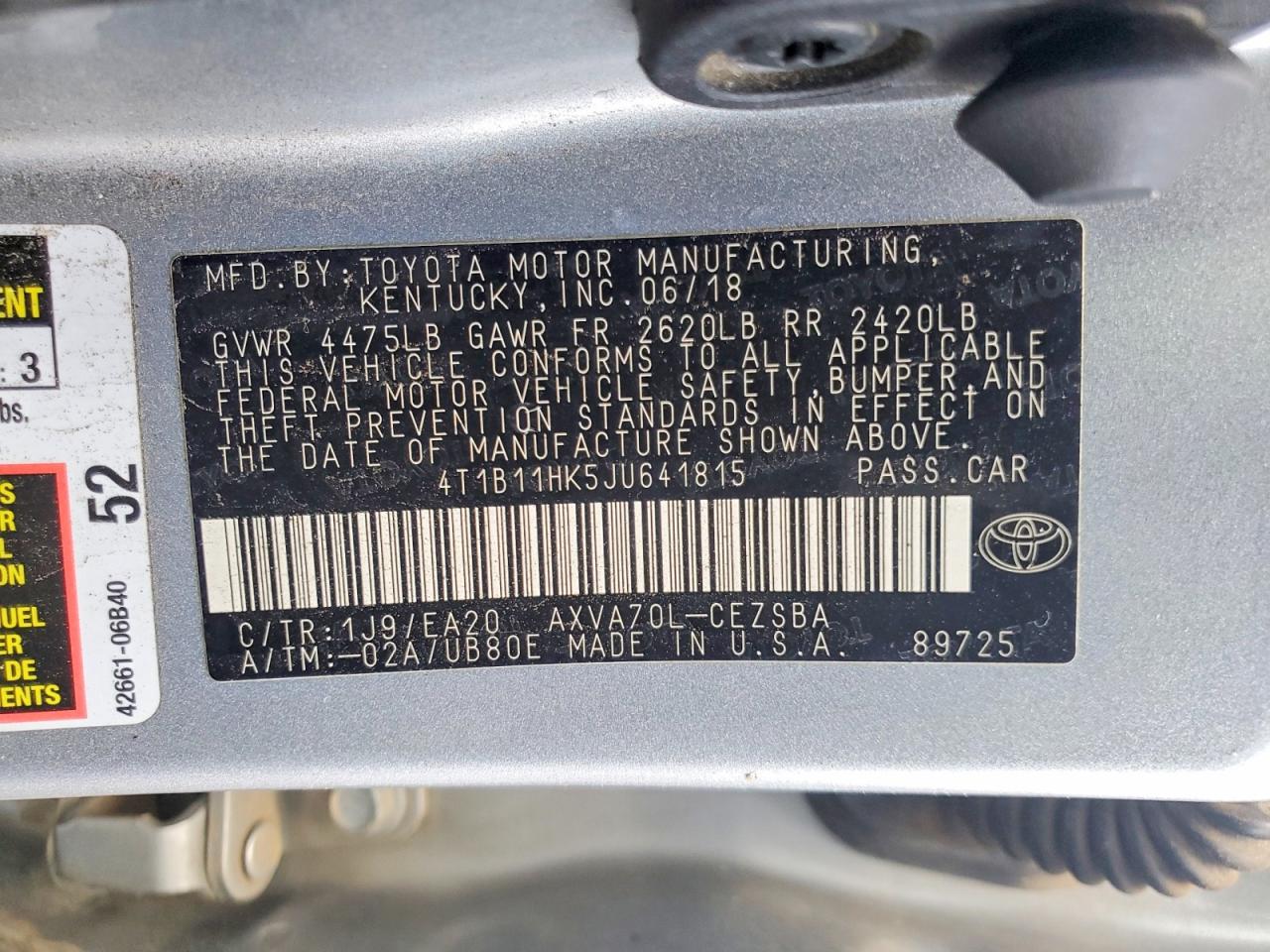 2018 TOYOTA CAMRY SE photo 12