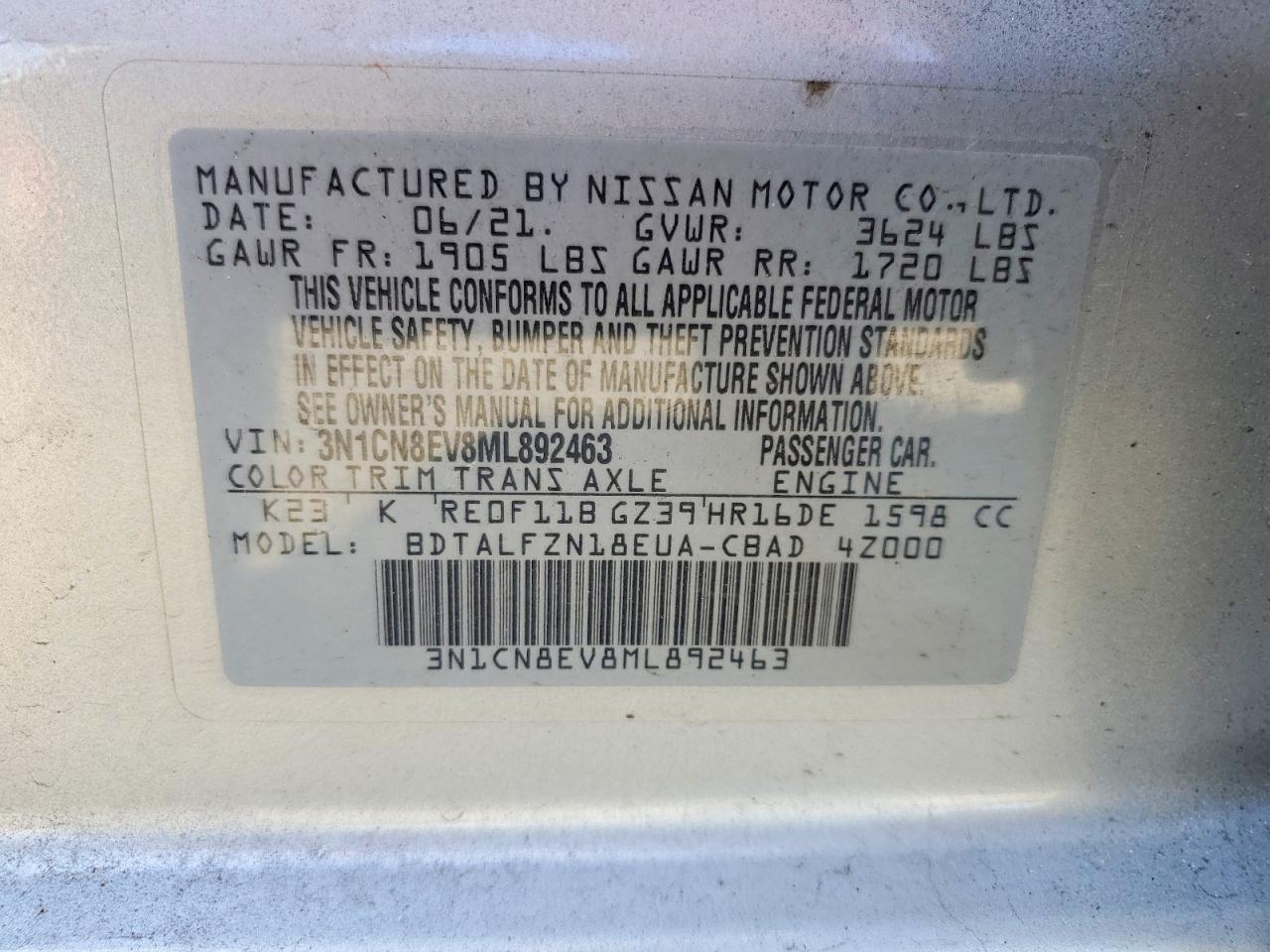 2021 NISSAN VERSA SV photo 12