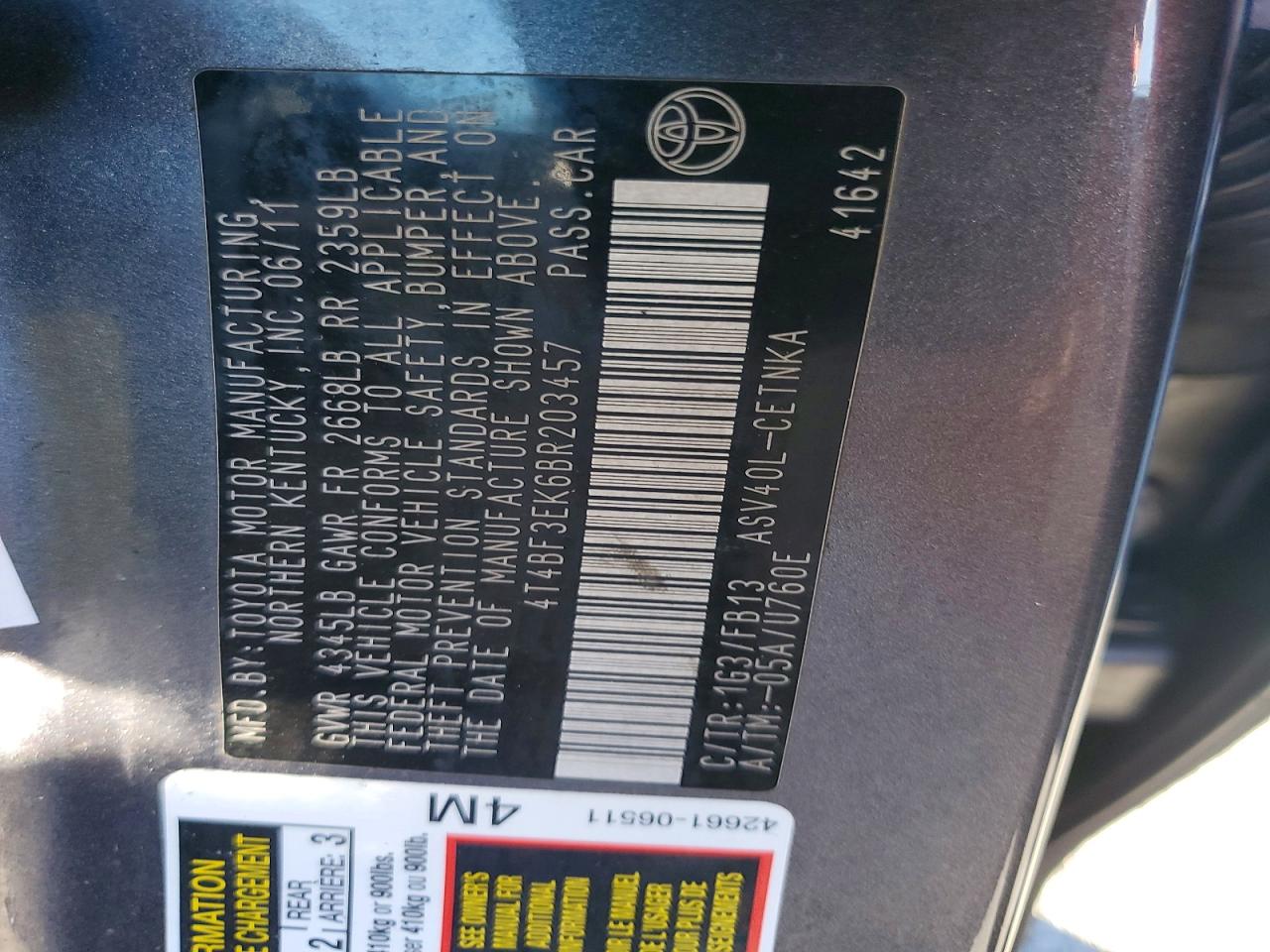 2011 TOYOTA CAMRY BASE photo 34