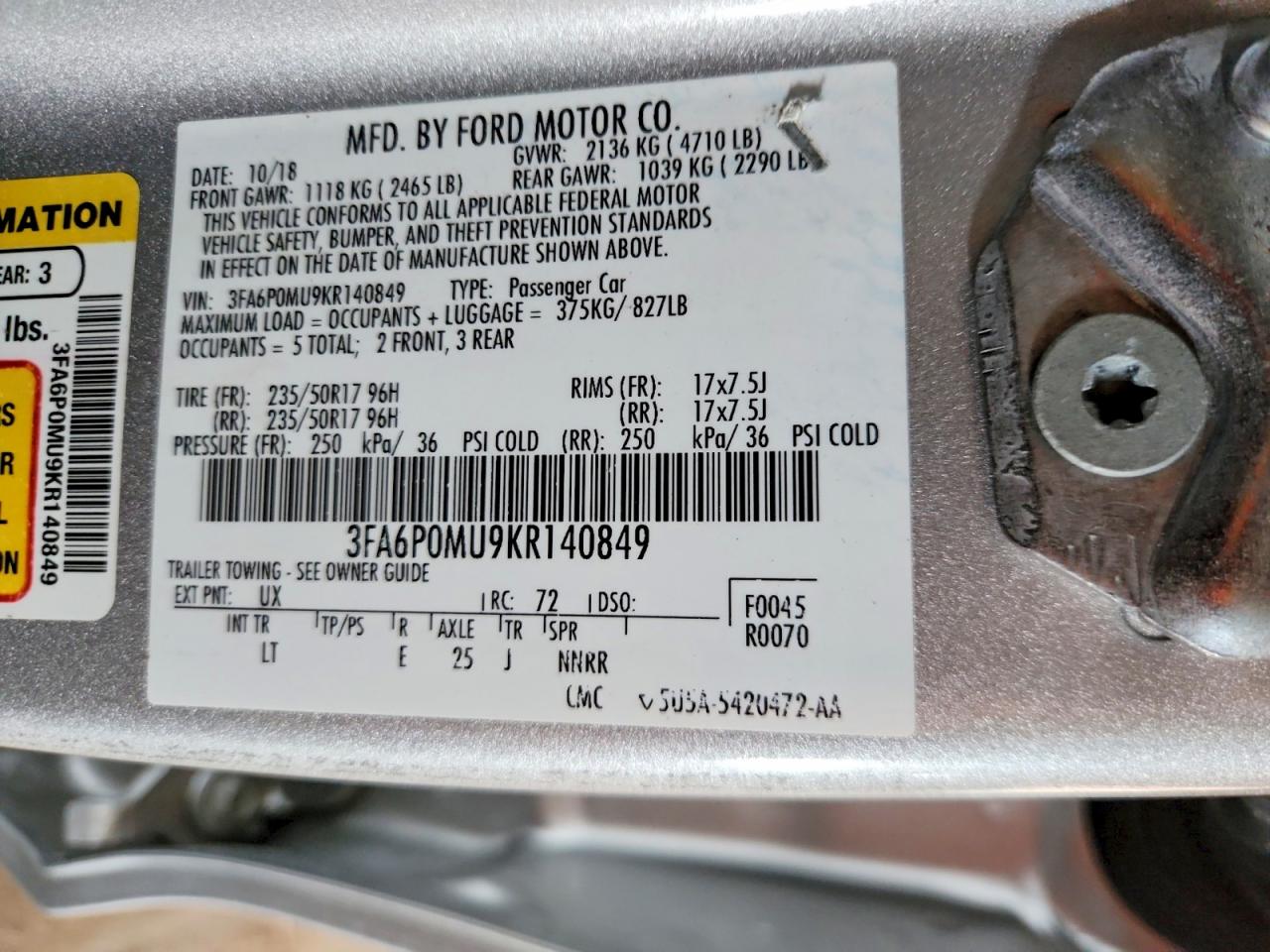2019 FORD FUSION SEL photo 34