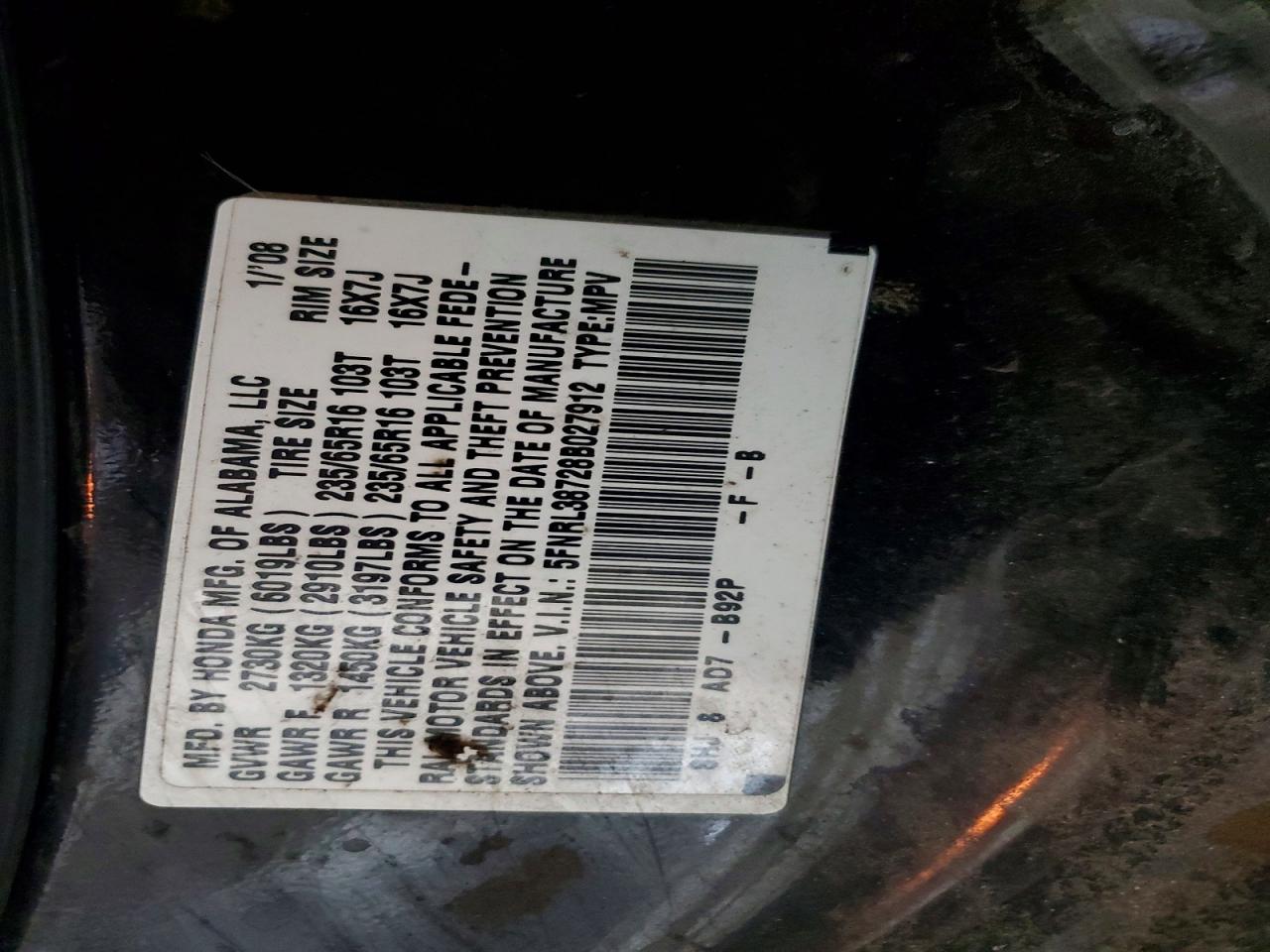2008 HONDA ODYSSEY EXL photo 27