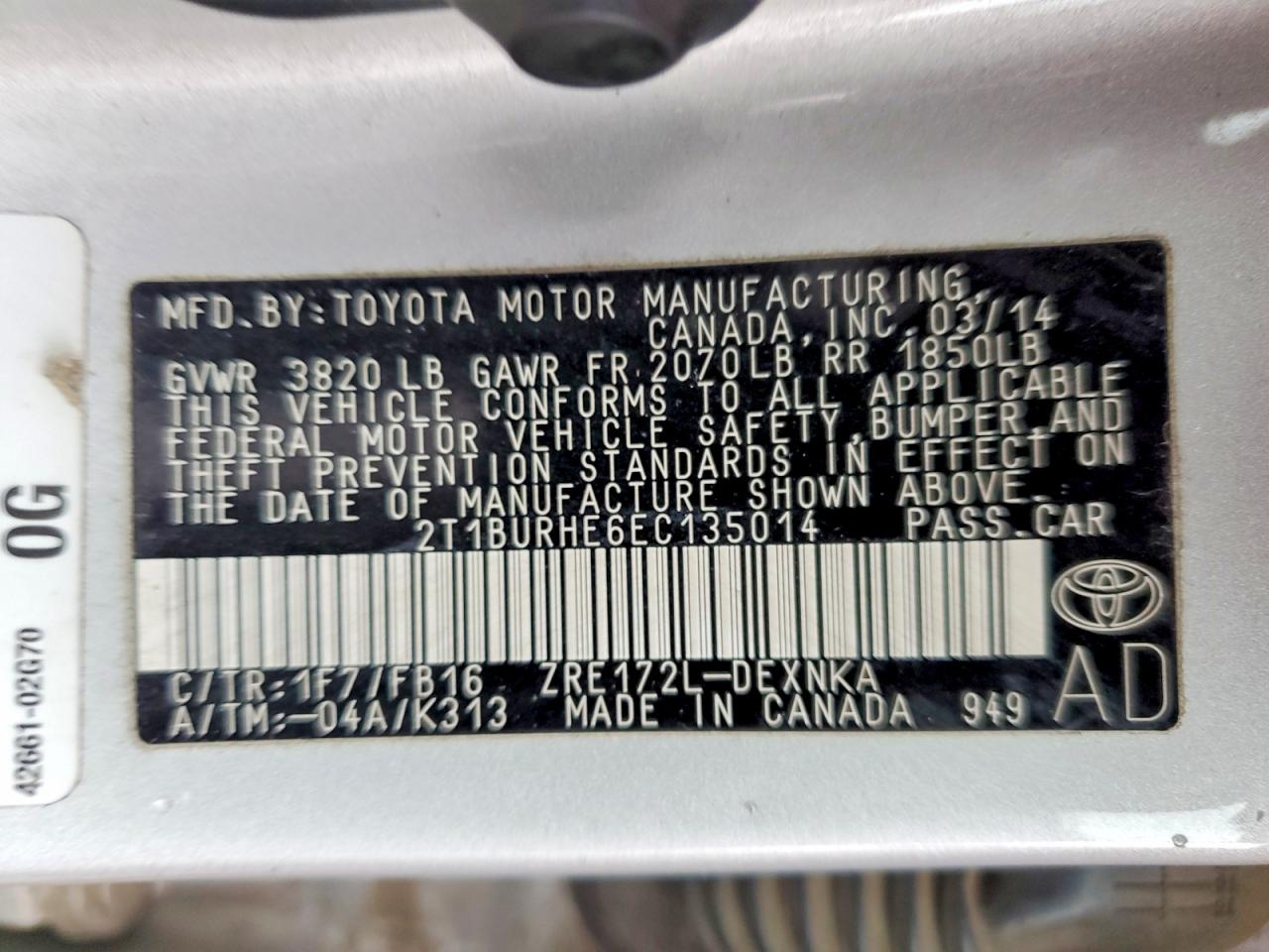 2014 TOYOTA COROLLA LE PLUS photo 12