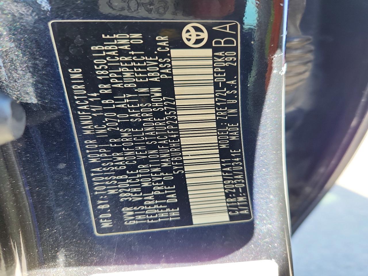 2015 TOYOTA COROLLA L photo 12