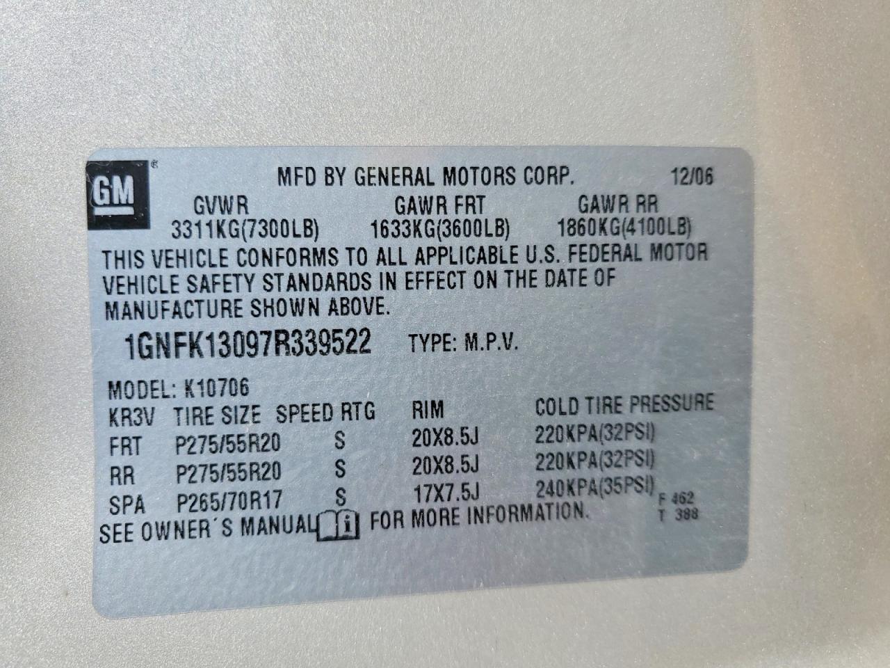 2007 CHEVROLET TAHOE K1500 photo 37