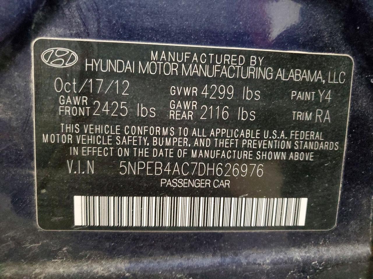 2013 HYUNDAI SONATA GLS photo 12