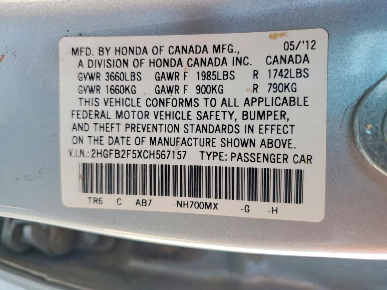 2012 HONDA CIVIC LX photo 23