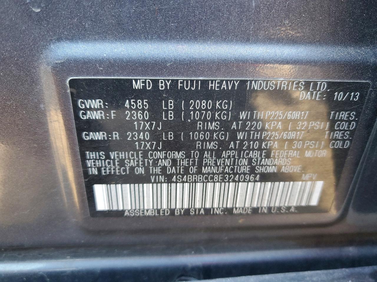 2014 SUBARU OUTBACK 2.5I PREMIUM photo 12