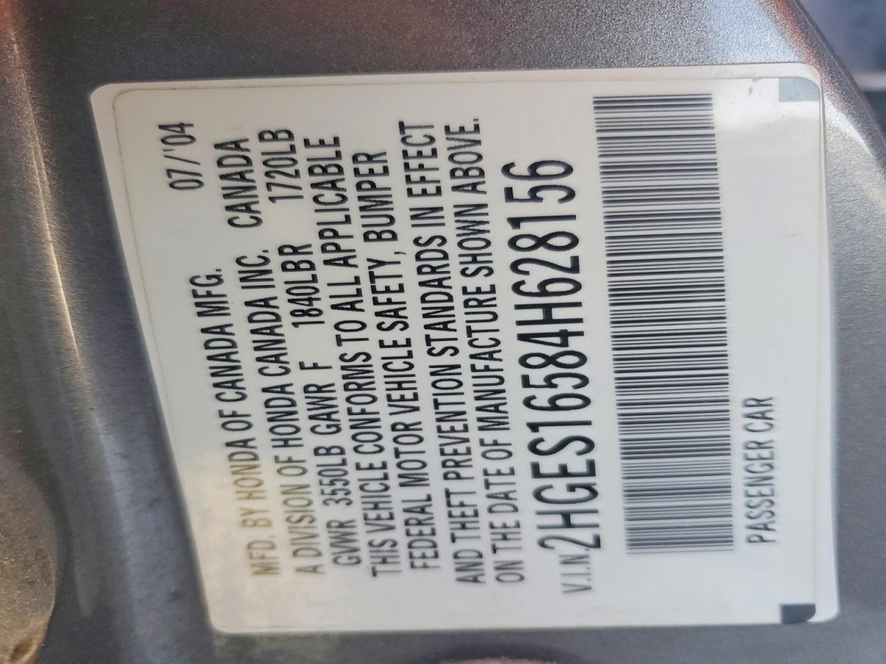 2004 HONDA CIVIC LX photo 23