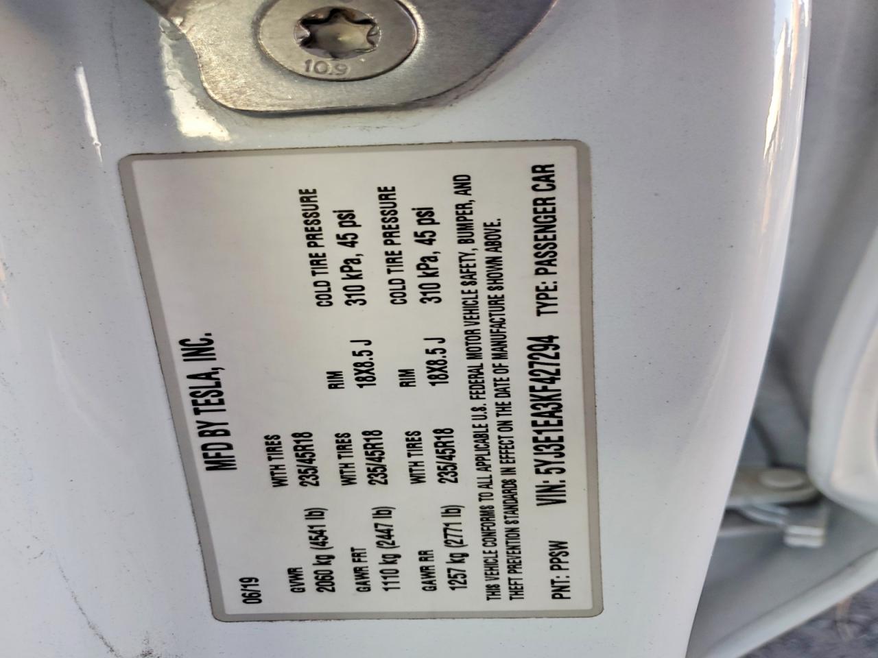 2019 TESLA MODEL 3 photo 12