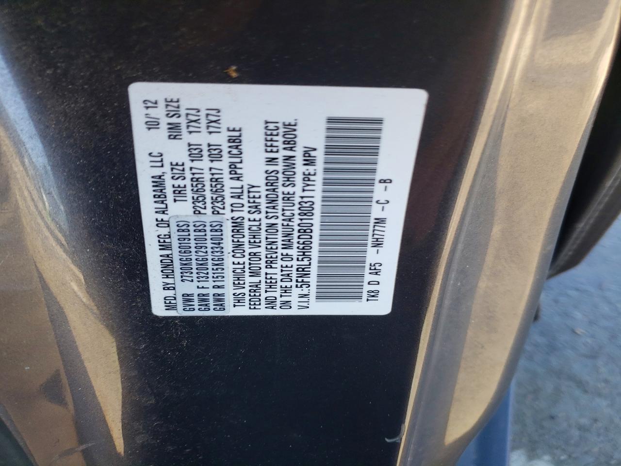 2013 HONDA ODYSSEY EXL photo 14