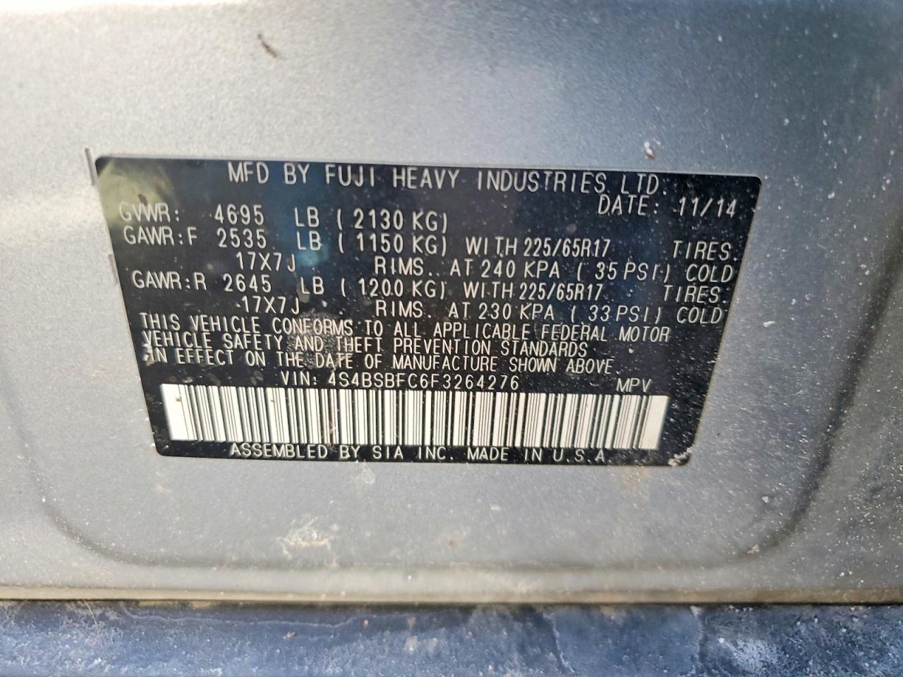 2015 SUBARU OUTBACK 2.5I PREMIUM photo 12