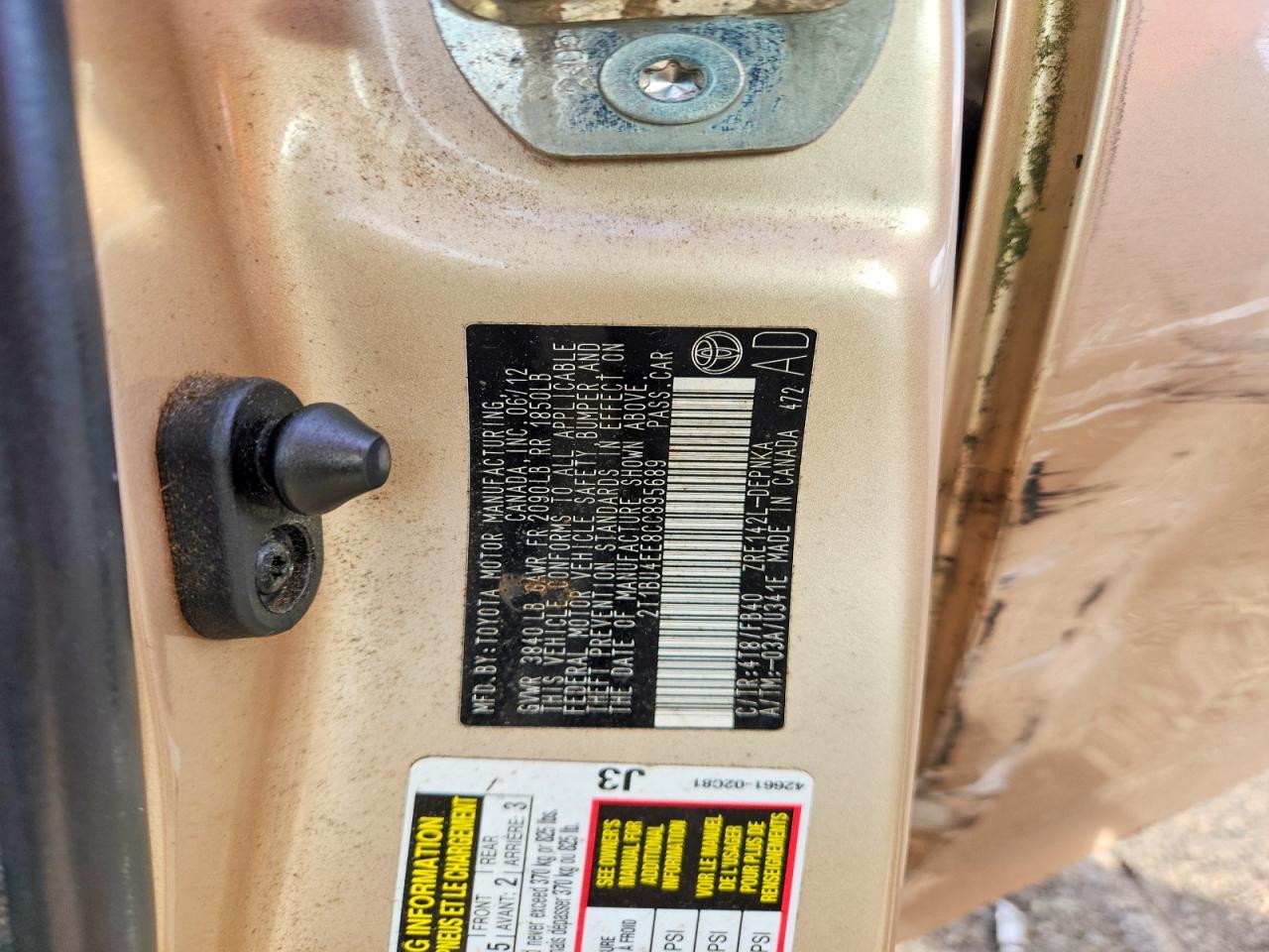 2012 TOYOTA COROLLA BASE photo 12