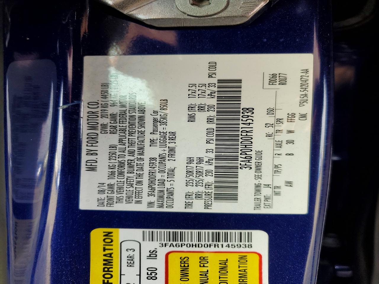 2015 FORD FUSION SE photo 12
