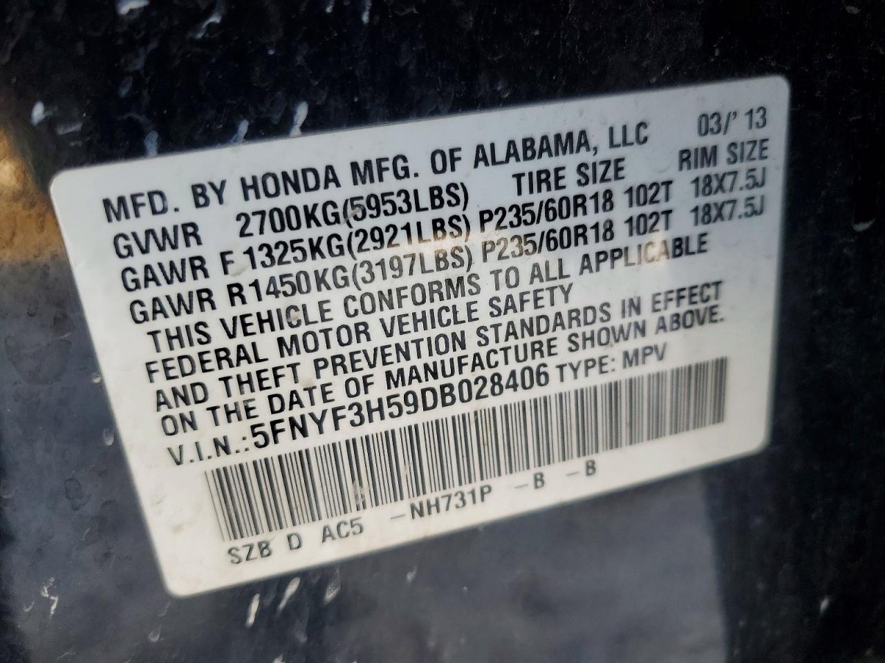 2013 HONDA PILOT EXL photo 27