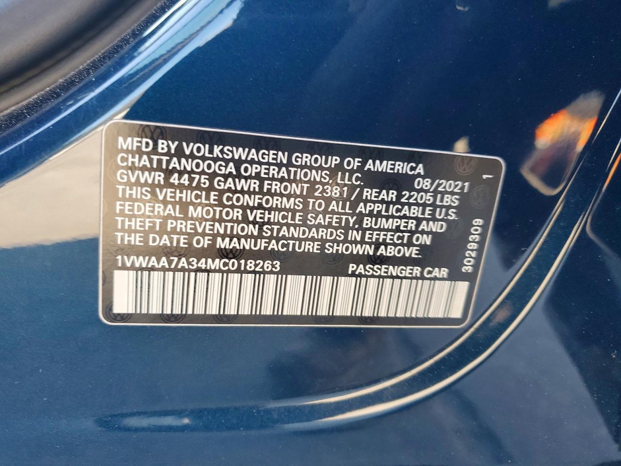 2021 VOLKSWAGEN PASSAT S photo 12