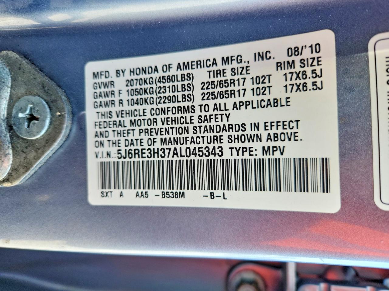 2010 HONDA CR-V LX photo 25