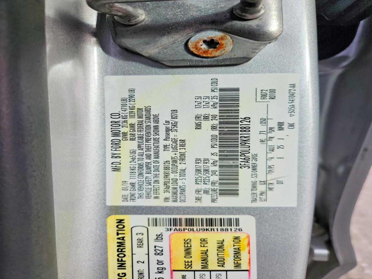 2019 FORD FUSION SE photo 12