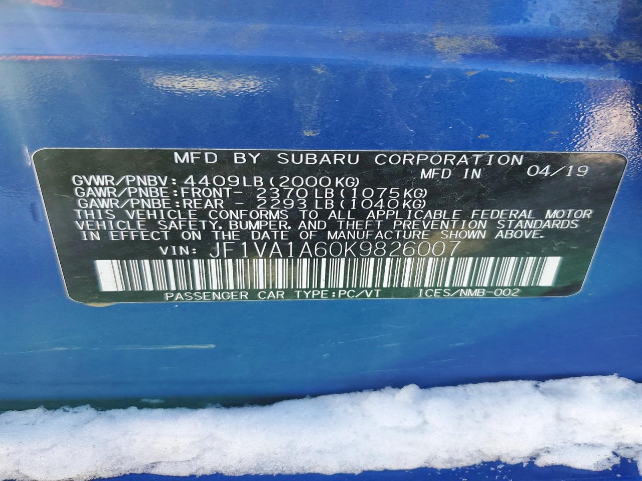 2019 SUBARU WRX photo 13