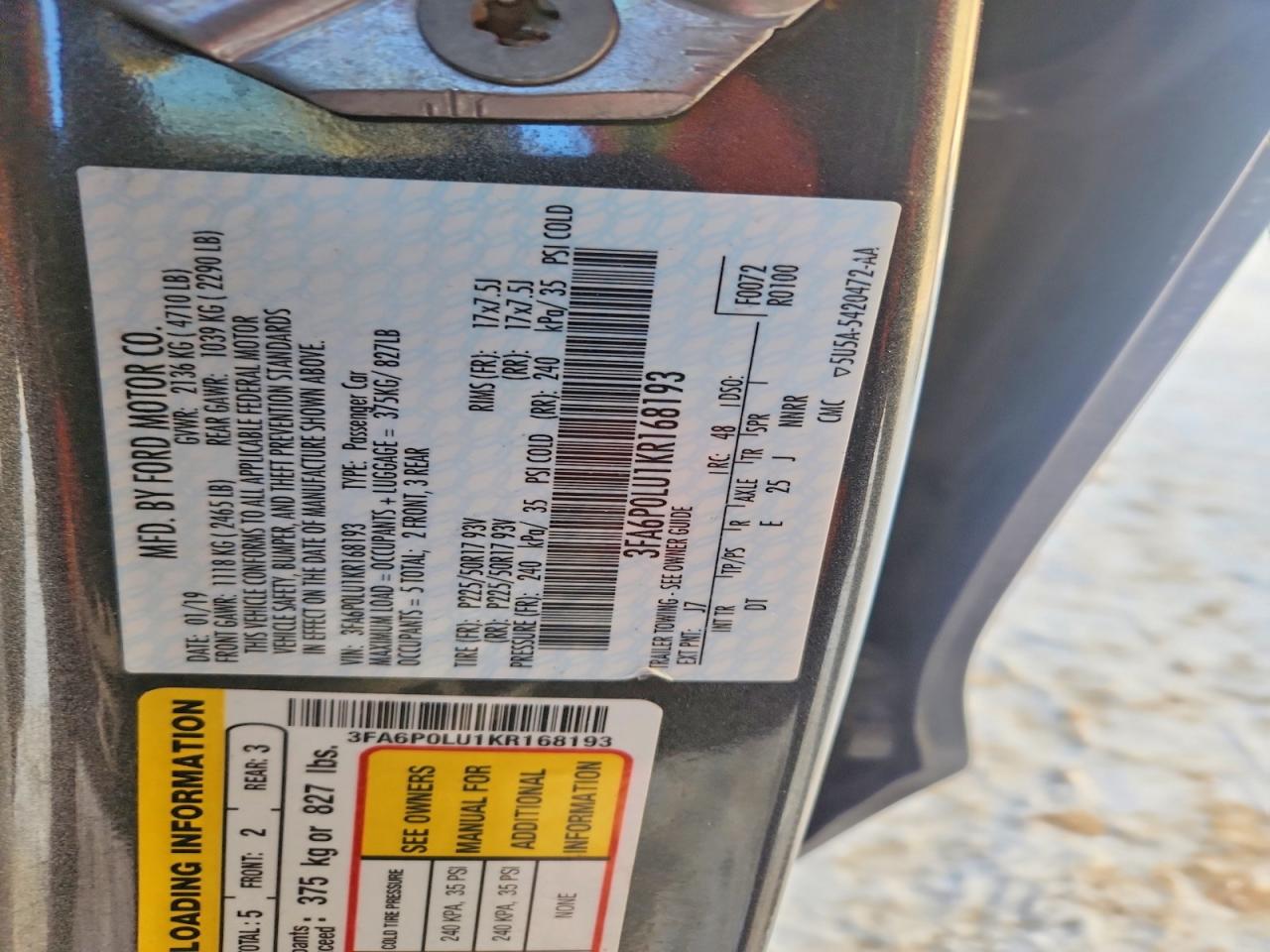 2019 FORD FUSION SE photo 12