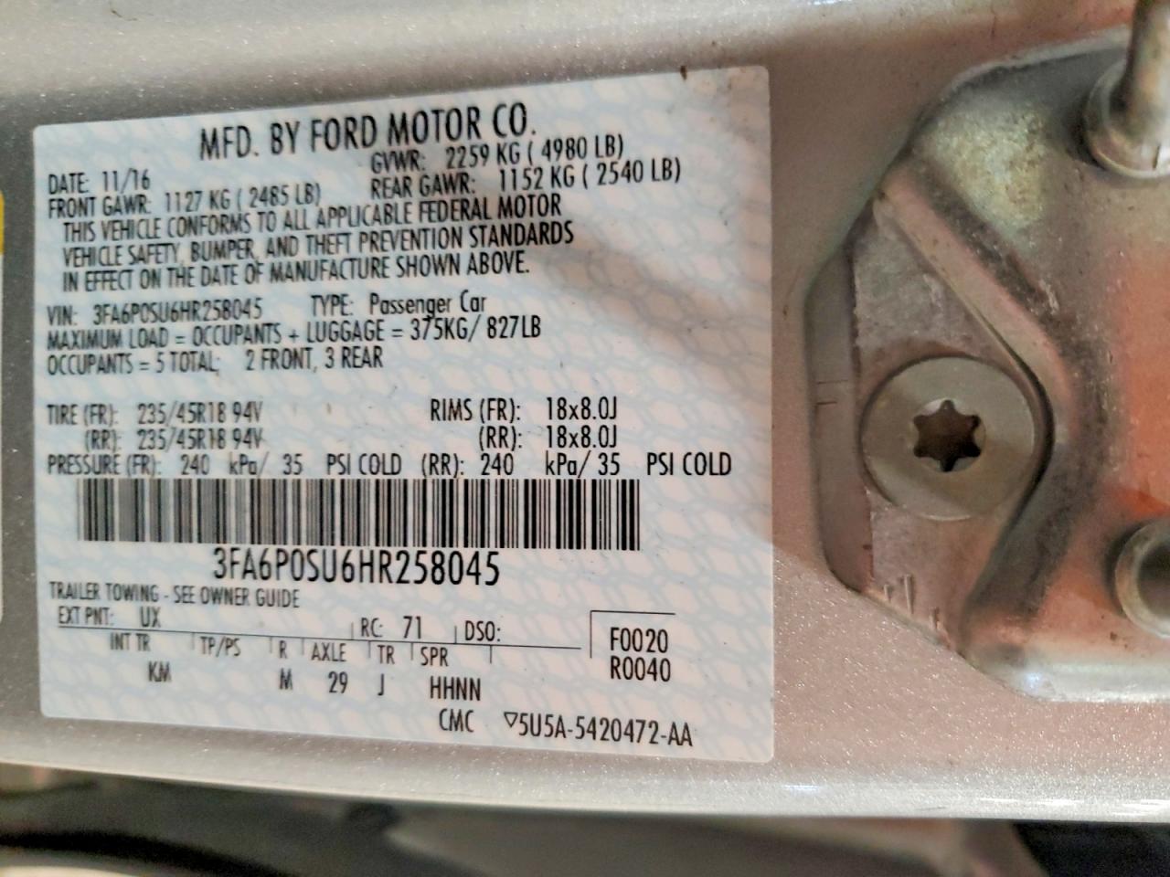 2017 FORD FUSION TITANIUM PHEV photo 34