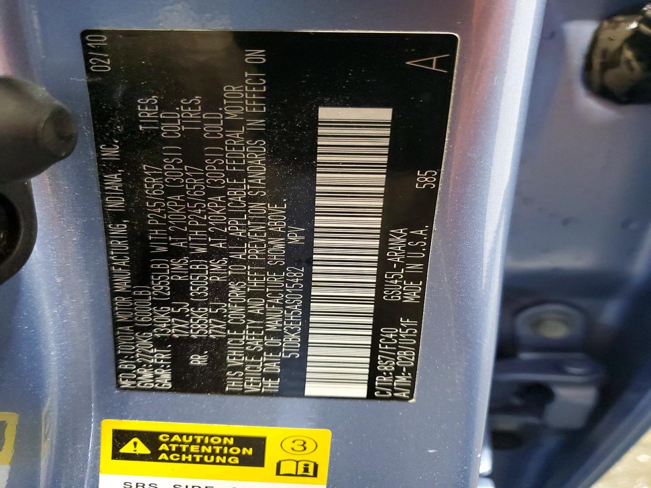 2010 TOYOTA HIGHLANDER BASE photo 14