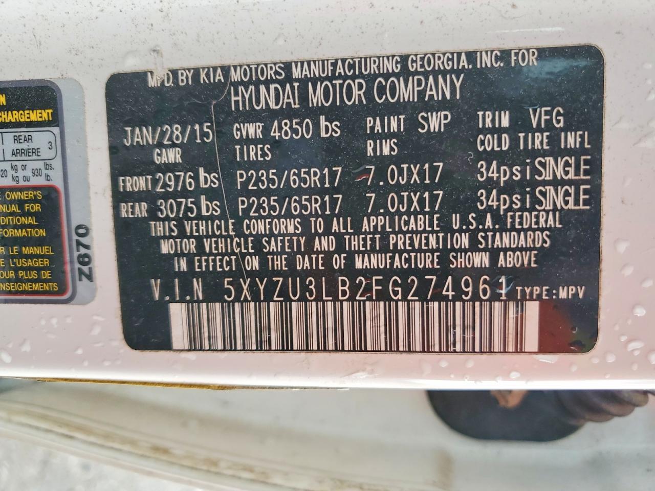2015 HYUNDAI SANTA FE SPORT 2.4L photo 25