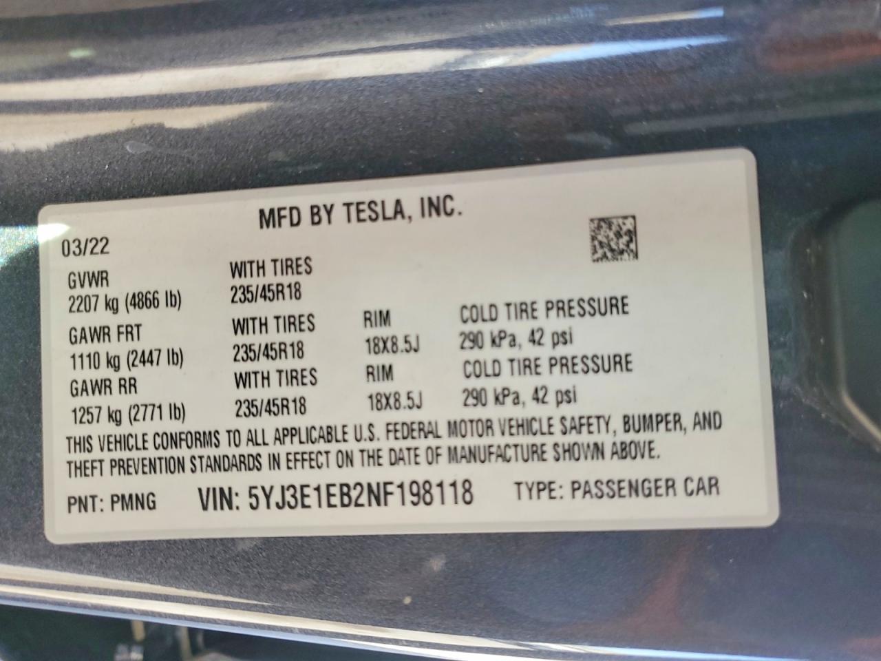 2022 TESLA MODEL 3 photo 25