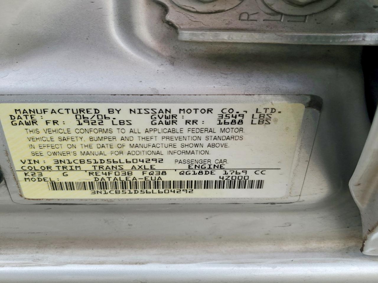 2006 NISSAN SENTRA 1.8 photo 23