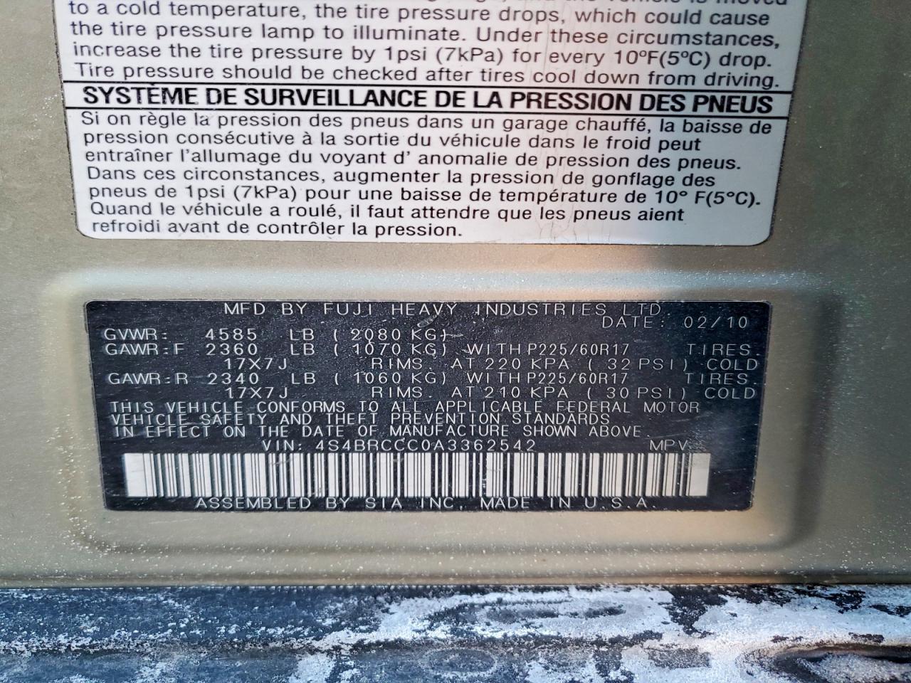 2010 SUBARU OUTBACK 2.5I PREMIUM photo 23
