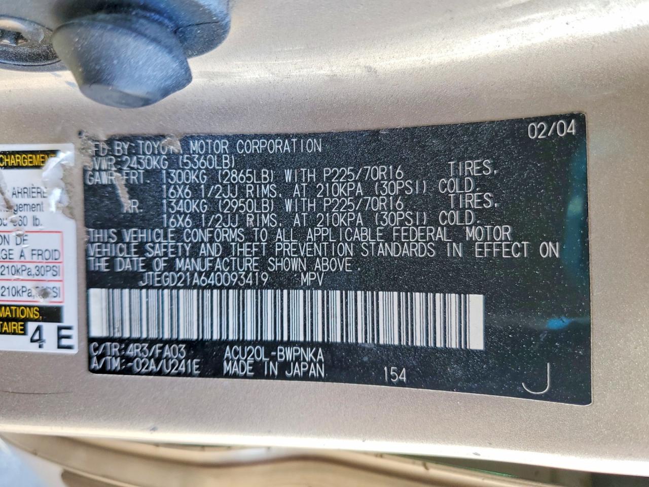 2004 TOYOTA HIGHLANDER BASE photo 23