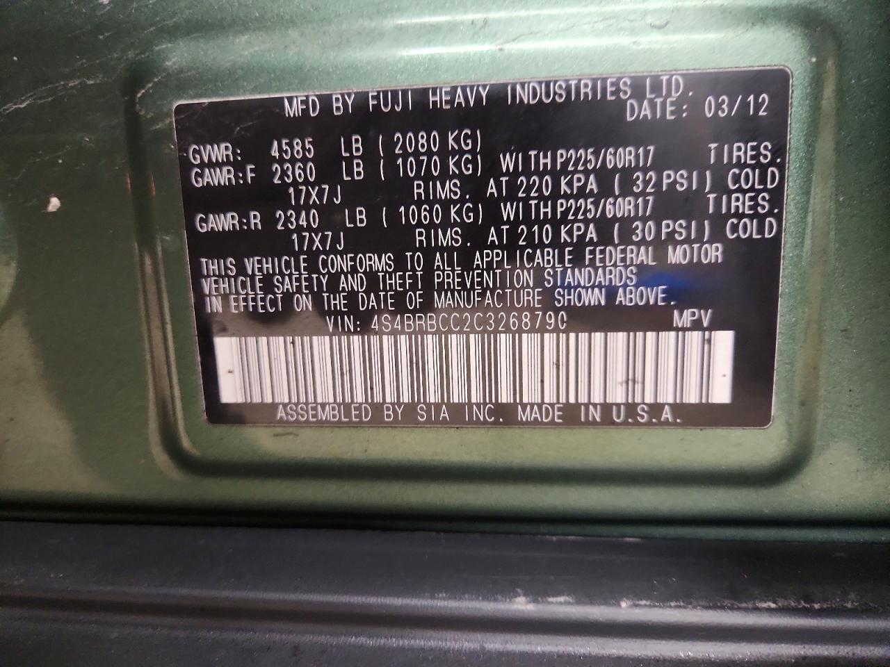 2012 SUBARU OUTBACK 2.5I PREMIUM photo 37