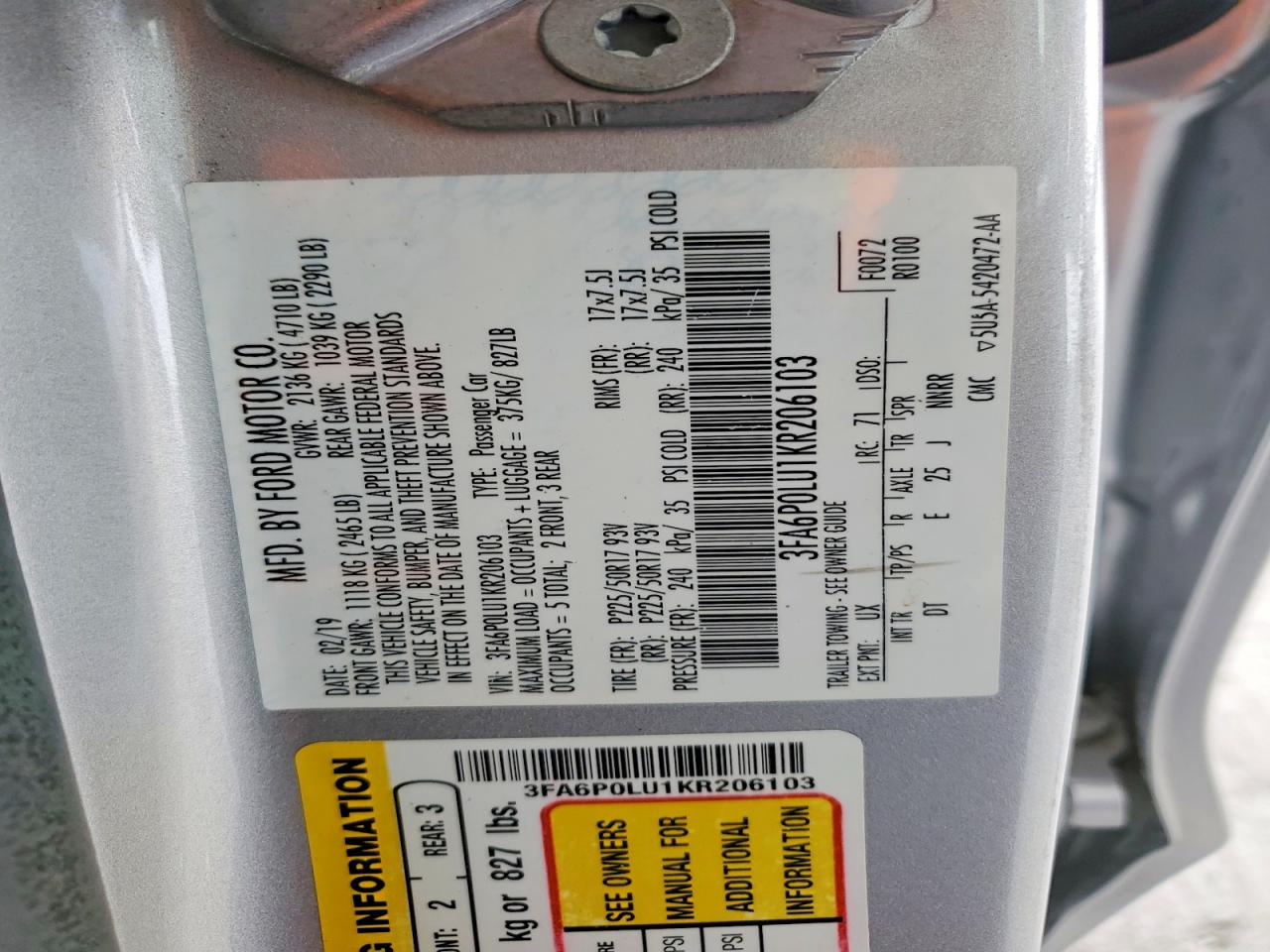 2019 FORD FUSION SE photo 23
