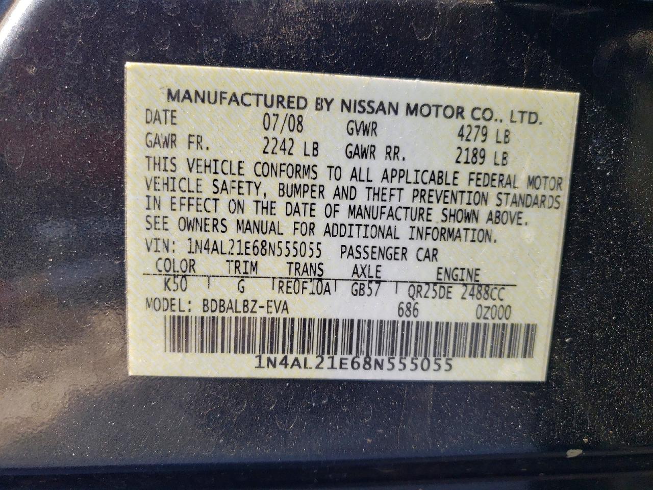 2008 NISSAN ALTIMA 2.5 photo 12