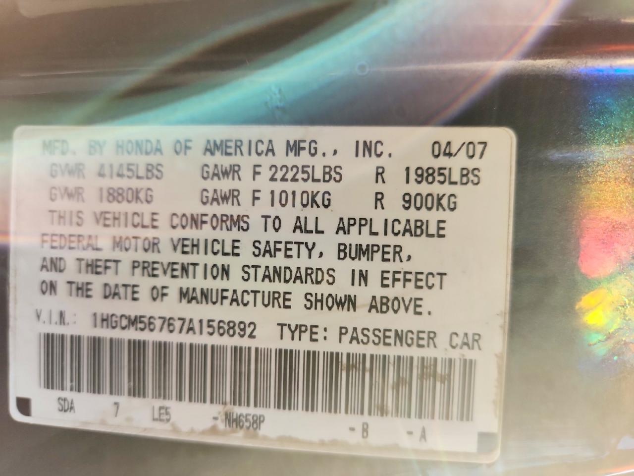 2007 HONDA ACCORD EX photo 34