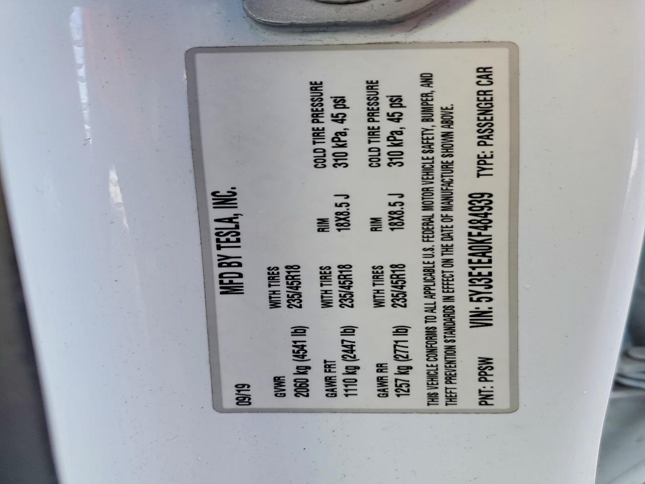 2019 TESLA MODEL 3 photo 23