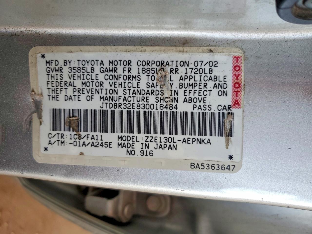 2003 TOYOTA COROLLA CE photo 37
