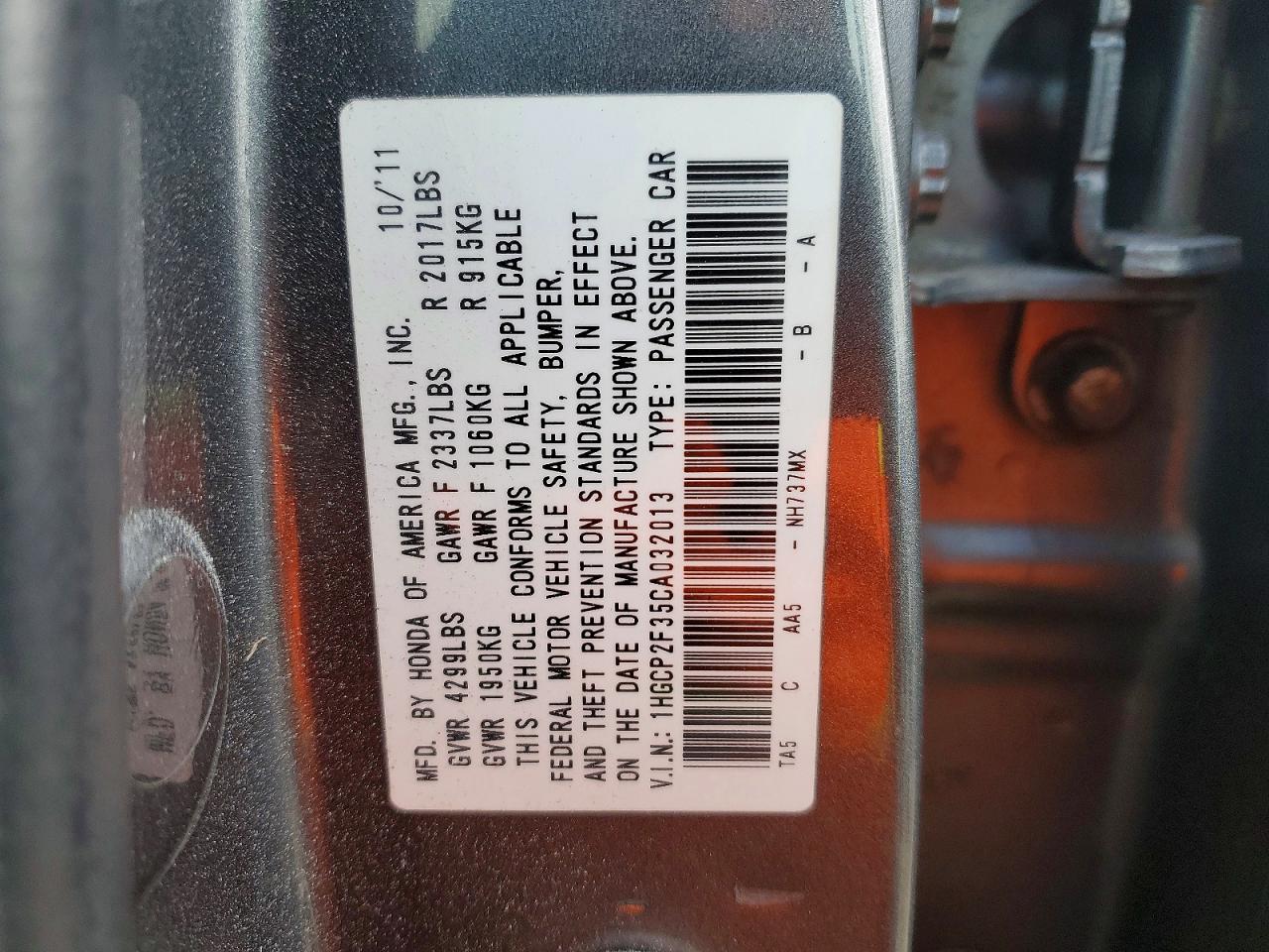 2012 HONDA ACCORD LX photo 12