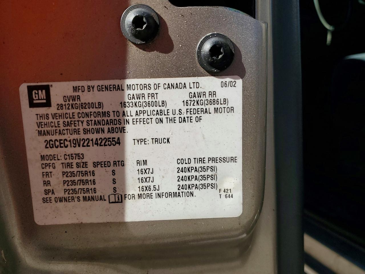 2002 CHEVROLET SILVERADO C1500 photo 12