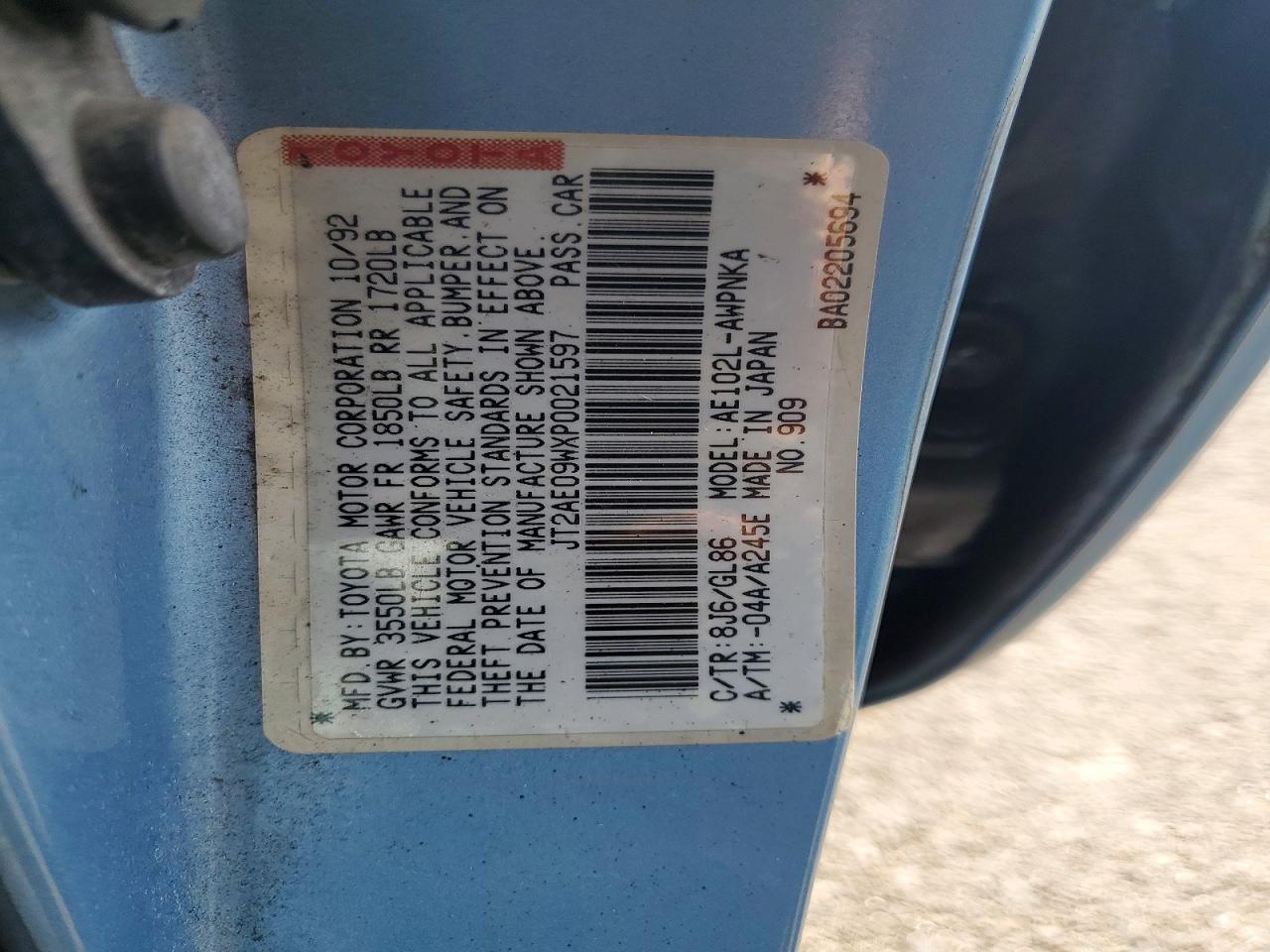 1993 TOYOTA COROLLA BASE photo 13