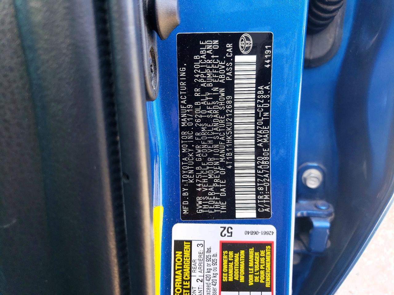 2019 TOYOTA CAMRY L photo 34